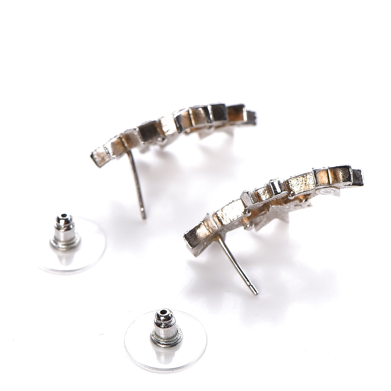Chanel Crystal CC Star Earrings Silver 3 of 8