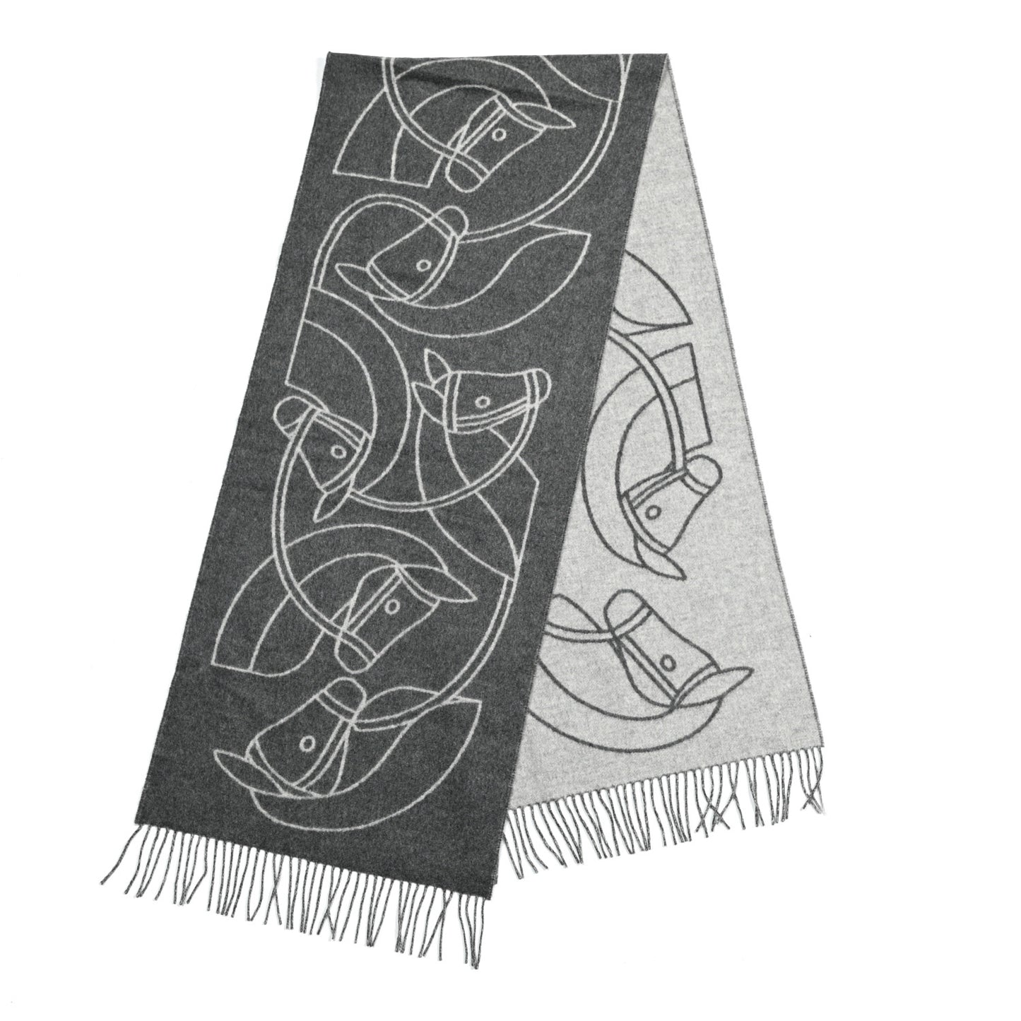 Cashmere Casaque Entrelacs Equestres Muffler Anthracite Gris Clair