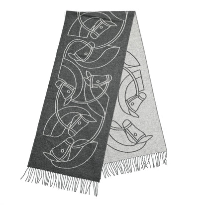 Hermes Cashmere Casaque Entrelacs Equestres Muffler Anthracite Gris Clair 2 of 5