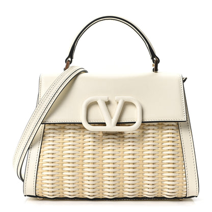 Valentino Garavani Wicker Calfskin Small VSling Top Handle Bag Natural White 1 of 9