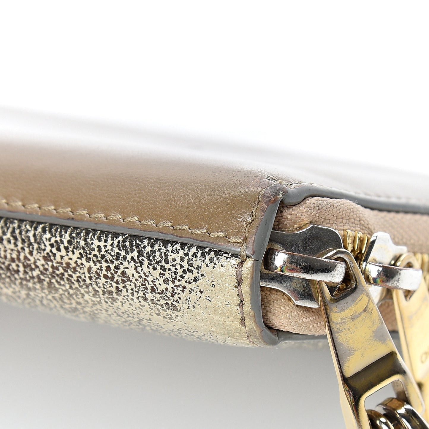 Metallic Calfskin Zip Around Wallet Gold