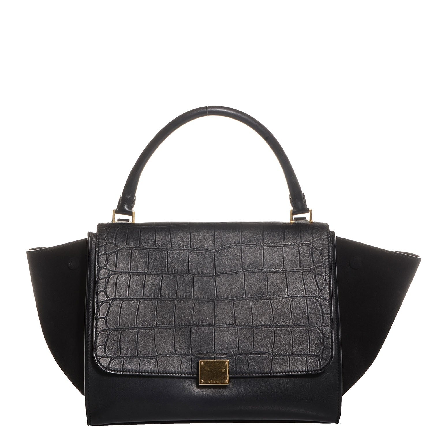 Celine Calfskin Crocodile Embossed Medium Trapeze Black 1 of 9