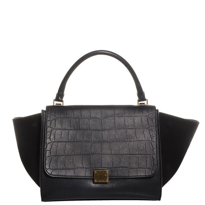 Celine Calfskin Crocodile Embossed Medium Trapeze Black 1 of 9