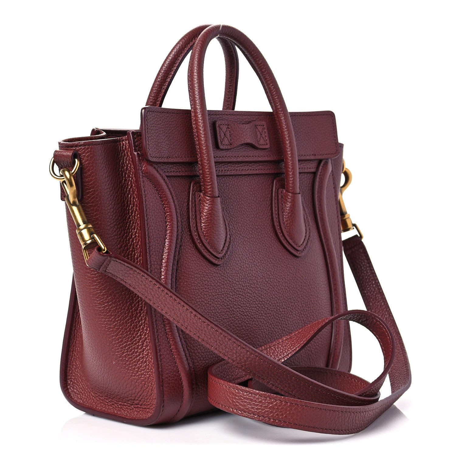 Celine Drummed Calfskin Nano Luggage Burgundy 3 of 8