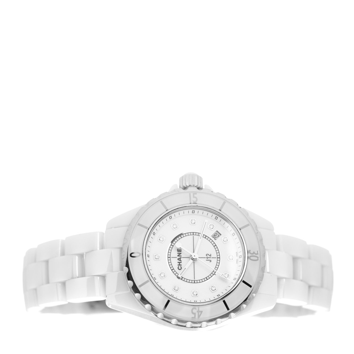 Chanel Stainless Steel Ceramic Diamond 33mm J12 Quartz Watch White 2 of 5