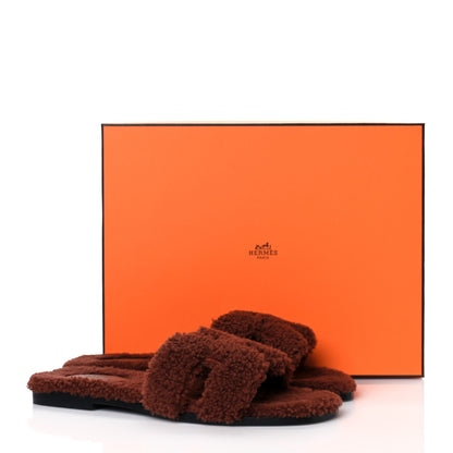 Hermes Woolskin Oran Sandals 38 Cognac 10 of 10