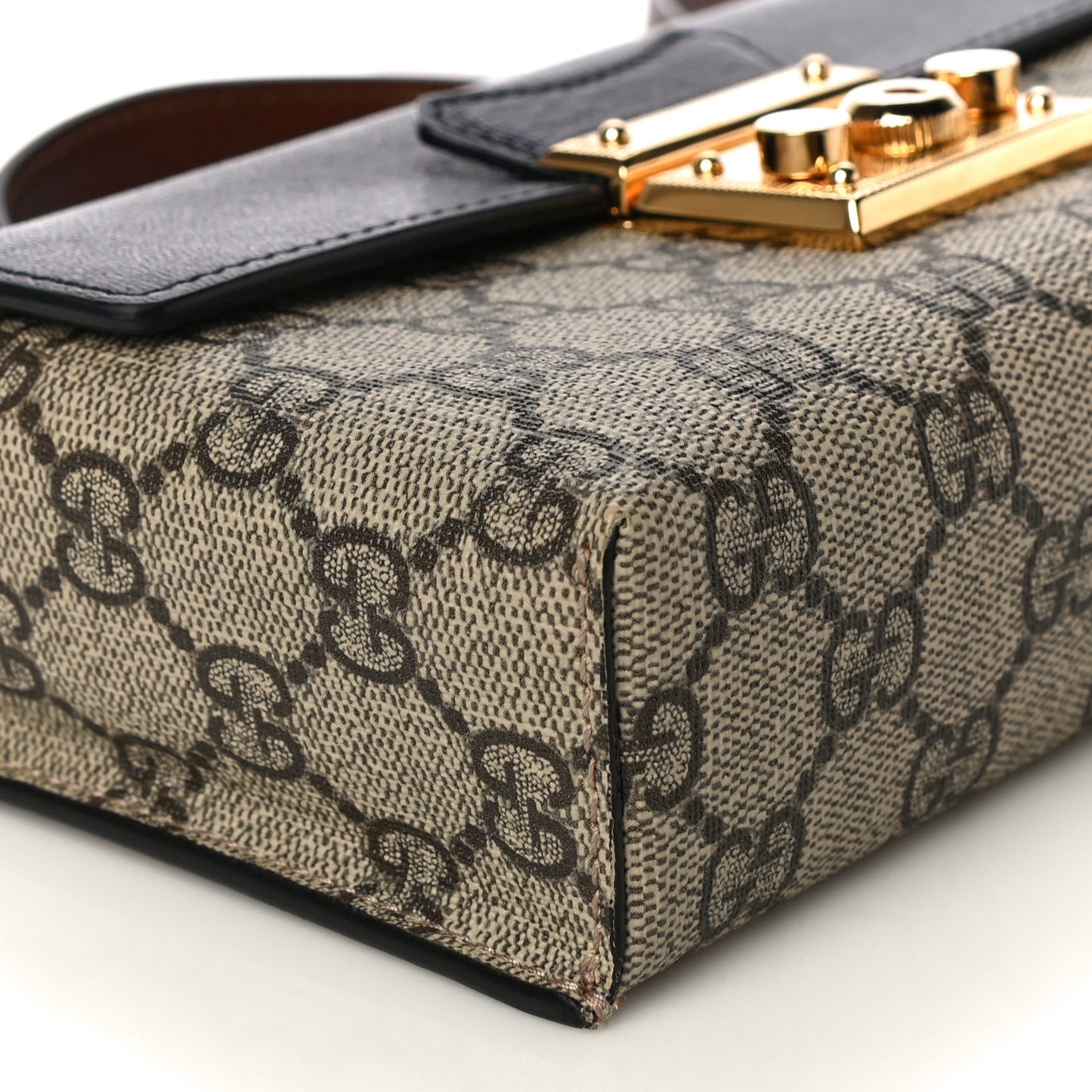 GG Supreme Monogram Calfskin Mini Padlock Top Handle Shoulder Bag Beige Black Cuir