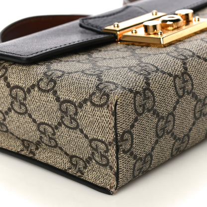 Gucci GG Supreme Monogram Calfskin Mini Padlock Top Handle Shoulder Bag Beige Black Cuir 9 of 11