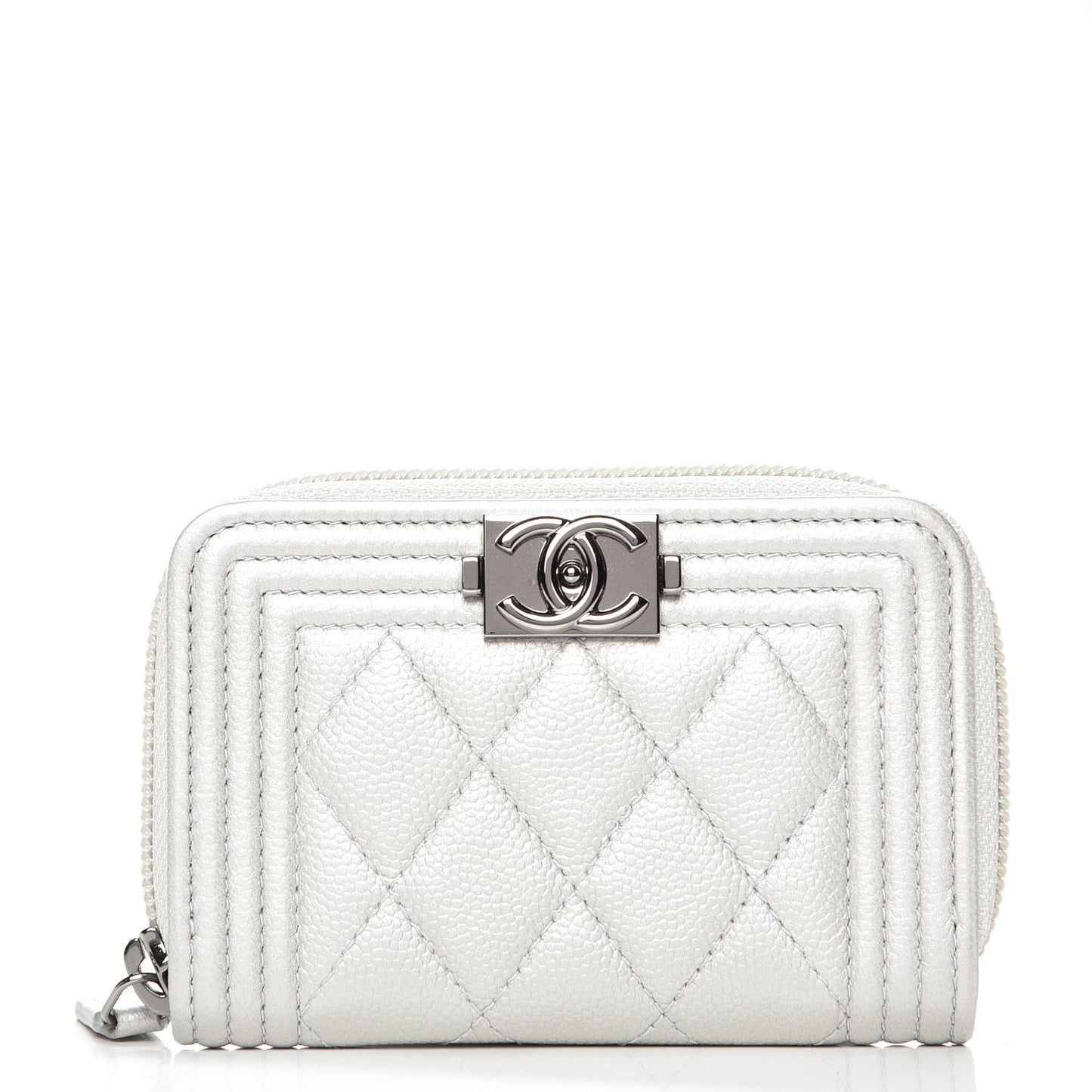 Caviar Quilted Boy Zip Around Coin Purse Wallet White