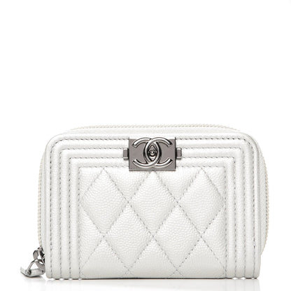 Chanel Caviar Quilted Boy Zip Around Coin Purse Wallet White 1 of 7