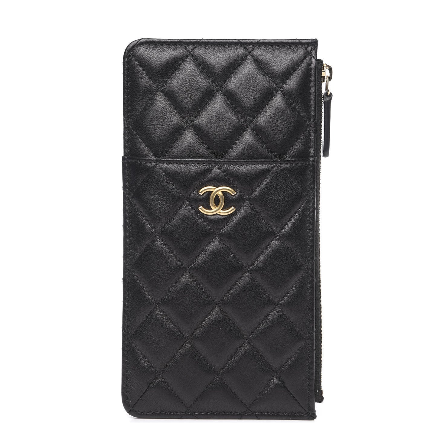 Lambskin Quilted Classic Flat Wallet Pouch Black