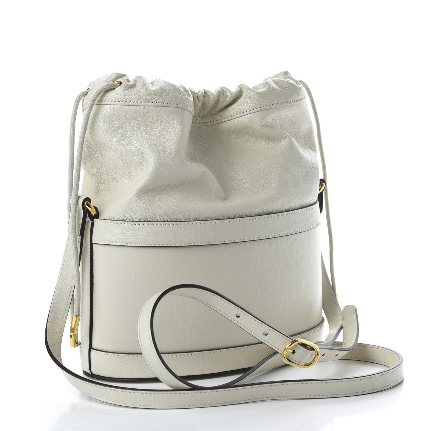 Azalea Sakai Calfskin Horsebit 1955 Drawstring Bucket Bag Mystic White