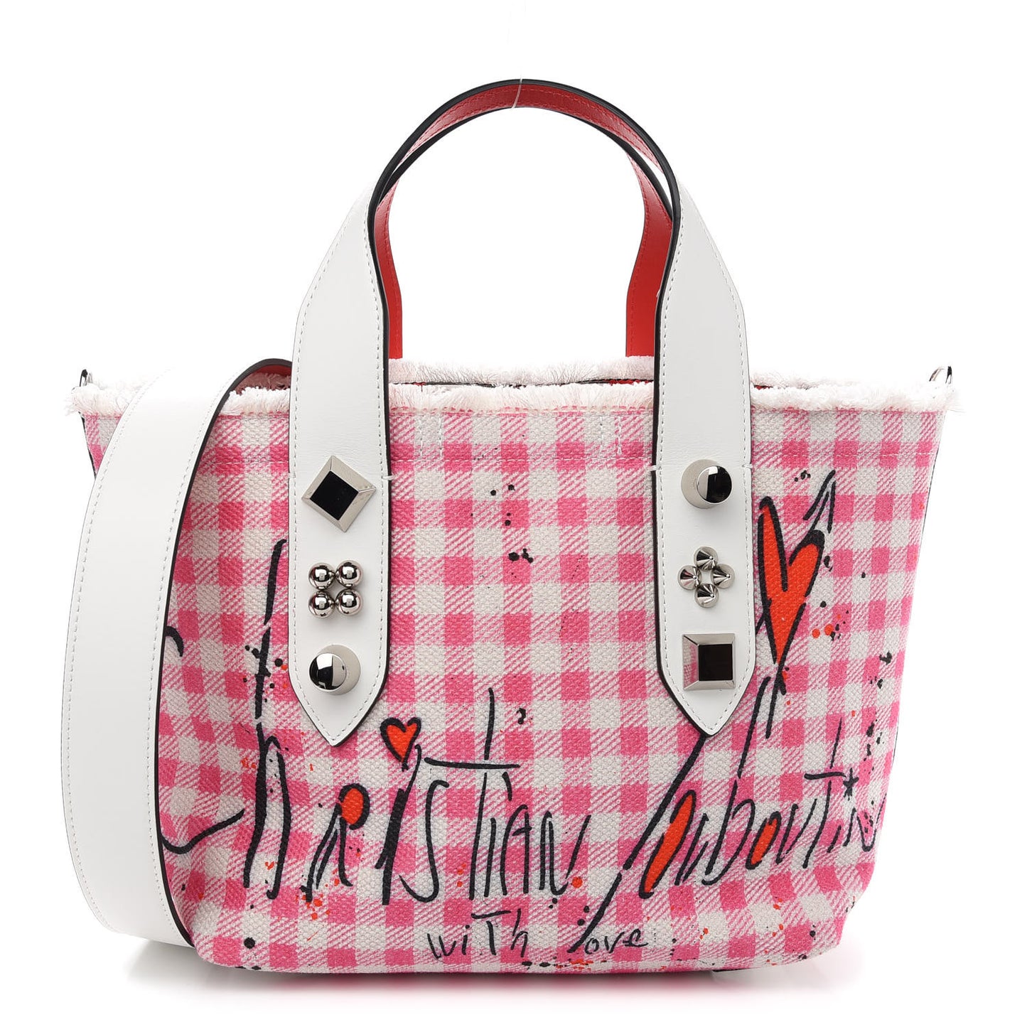 Canvas Gingham Printed Mini Frangibus Tote Pink White