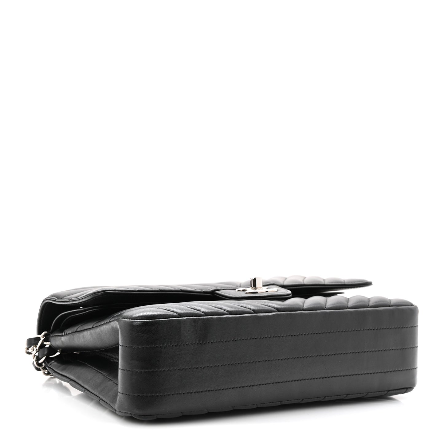 Lambskin Chevron Quilted Medium Double Flap Black