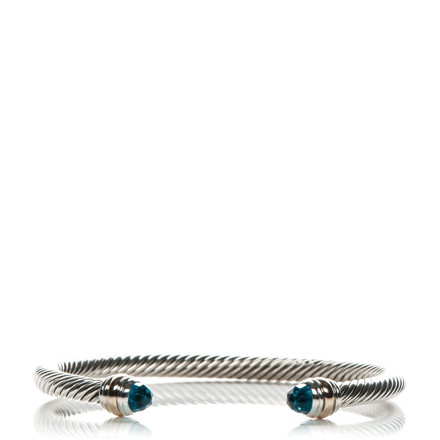 David Yurman Sterling Silver 14K Yellow Gold Blue Topaz 5mm Cable Classics Bracelet 1 of 5