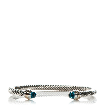 David Yurman Sterling Silver 14K Yellow Gold Blue Topaz 5mm Cable Classics Bracelet 1 of 5