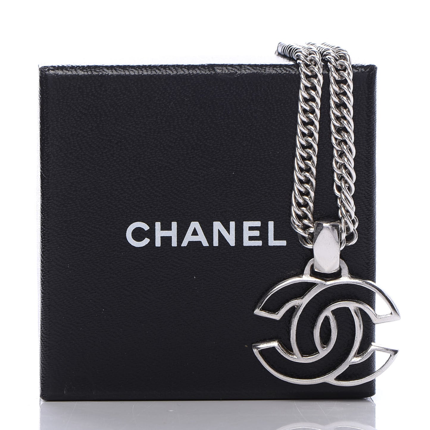 Metal Enamel CC Necklace Silver White