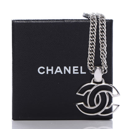 Chanel Metal Enamel CC Necklace Silver White 6 of 6