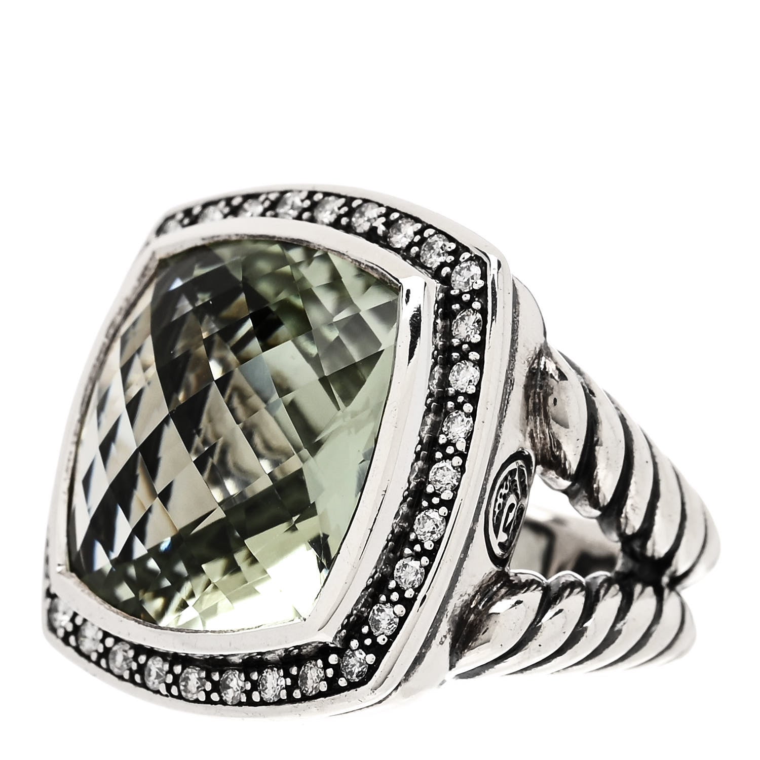 David Yurman Sterling Silver Diamond Prasiolite 17mm Albion Ring 51 5.75 3 of 6