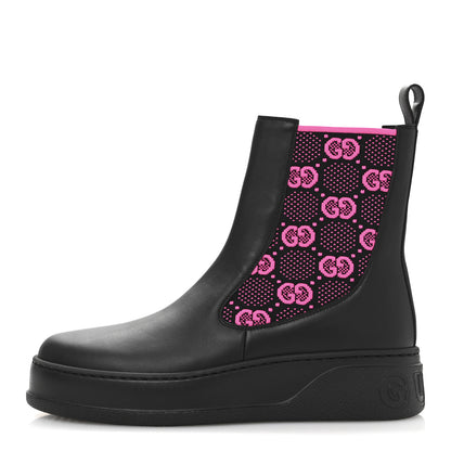 Gucci Dali Soft Calfskin Technical Jersey Knit GG Monogram Ankle Boots 39 Black Fuchsia 1 of 9