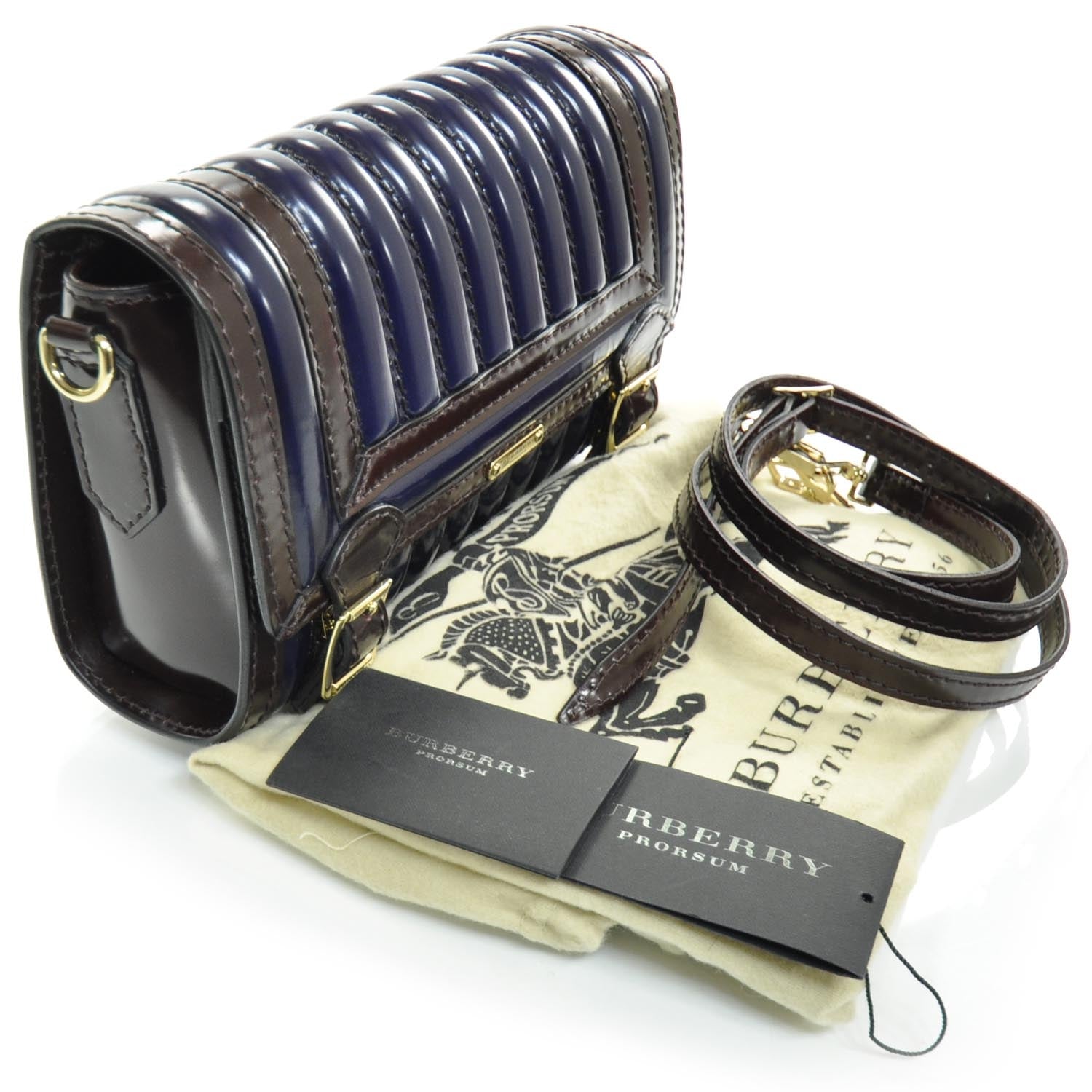 Burberry Glossed Leather Doyle Shoulder Bag Ink and Plum 3 of 8