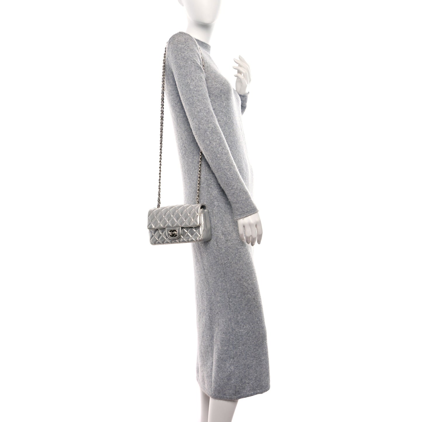 Metallic Lambskin Quilted Mini Rectangular Flap Silver