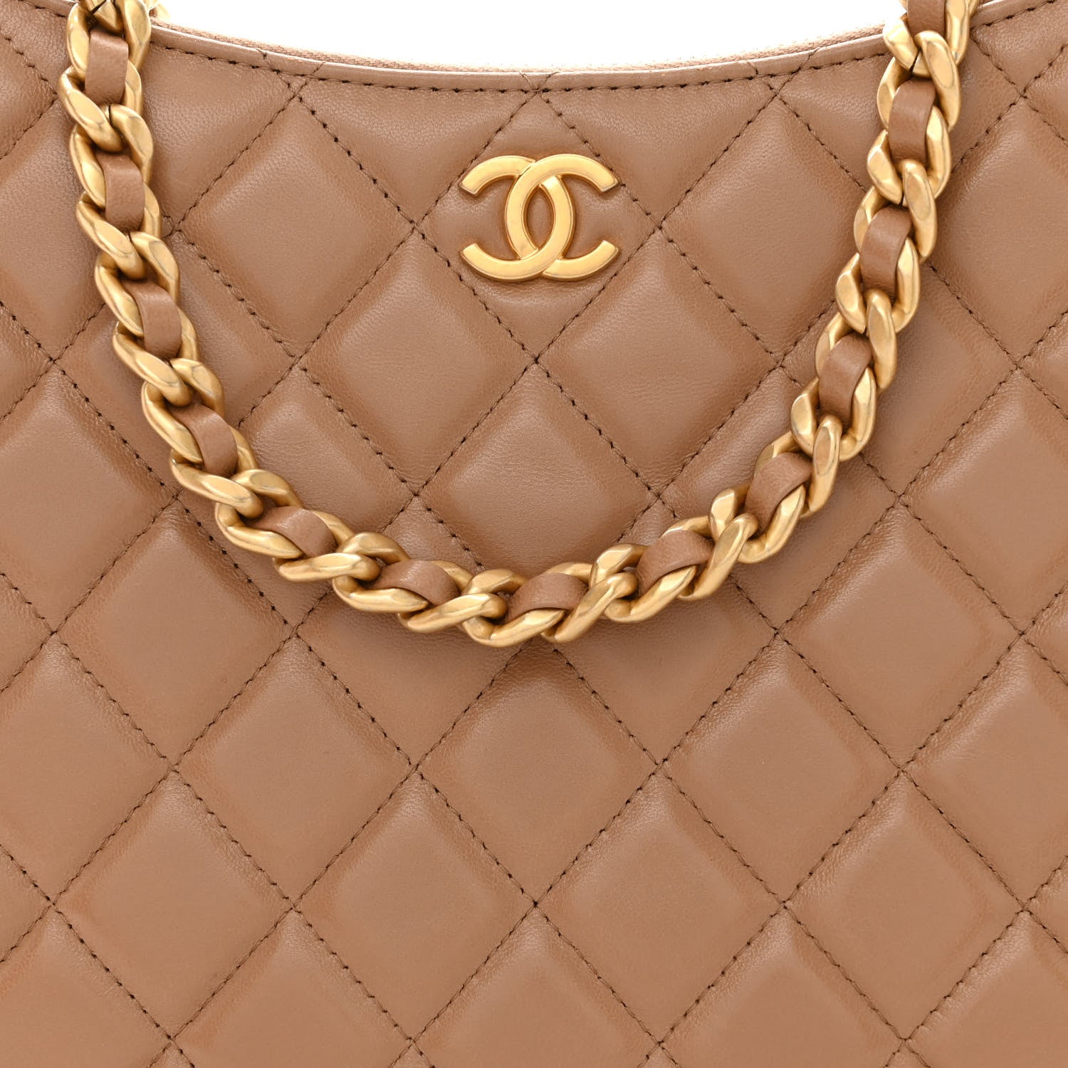 Chanel Shiny Crumpled Lambskin Quilted Large Trendy Chain Around Hobo Dark Beige 8 of 11