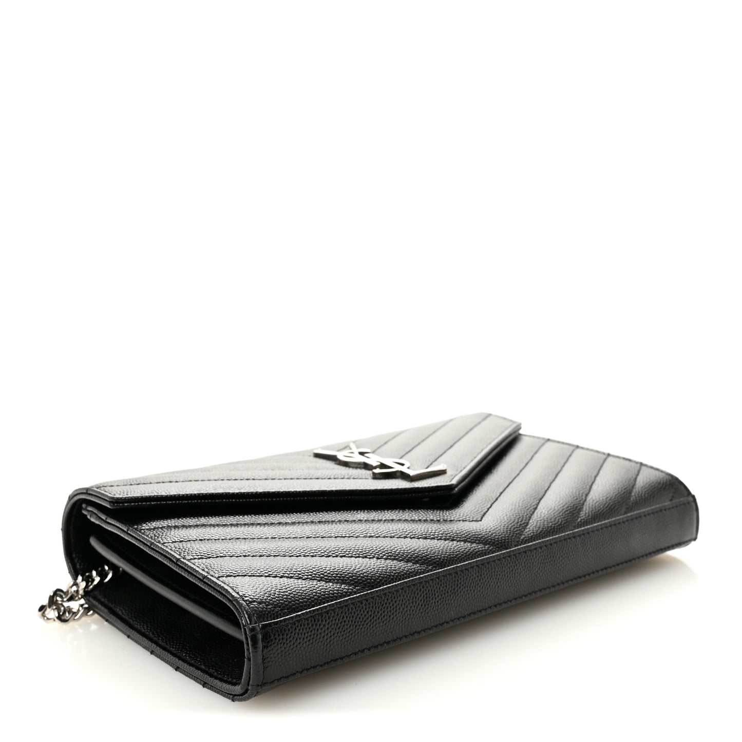 Grain De Poudre Matelasse Chevron Monogram Chain Wallet Black