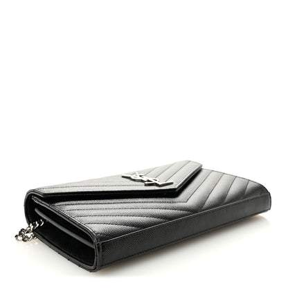 Saint Laurent Grain De Poudre Matelasse Chevron Monogram Chain Wallet Black 4 of 9