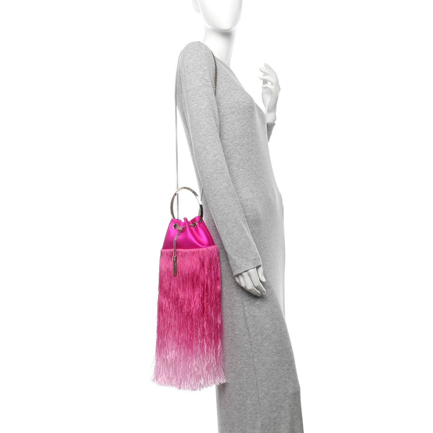 Satin Fringe Bon Bon Bag Fuchsia
