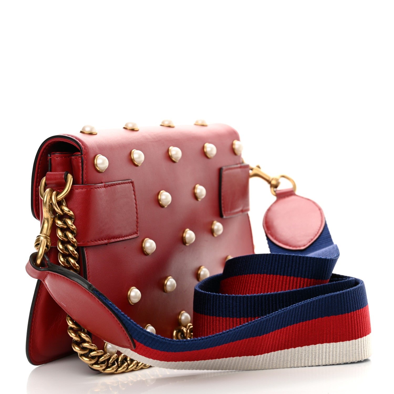 Gucci Nappa Pearl Studded Mini Queen Margaret Broadway Shoulder Bag Hibiscus Red 3 of 12