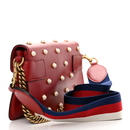 Gucci Nappa Pearl Studded Mini Queen Margaret Broadway Shoulder Bag Hibiscus Red 3 of 12