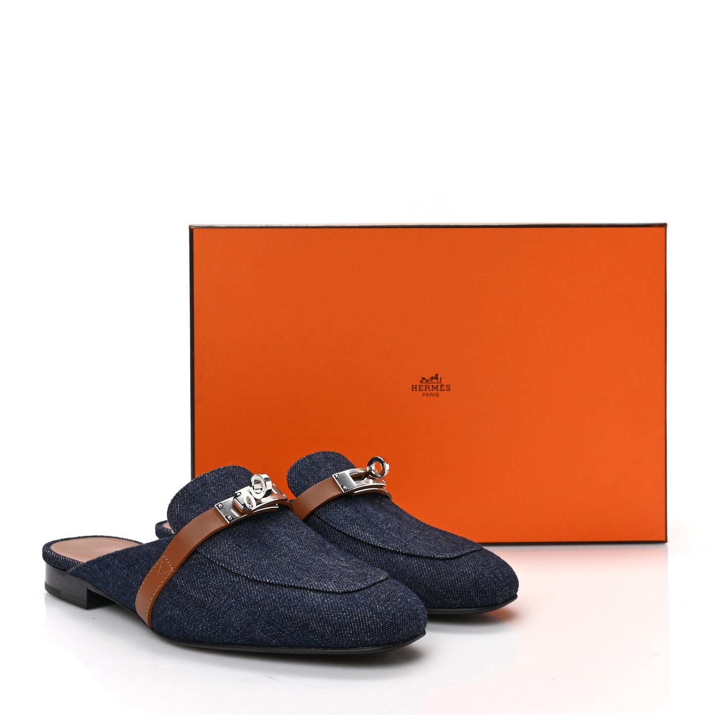 Calfskin Denim Oz Mules 36 Bleu Brut Gold