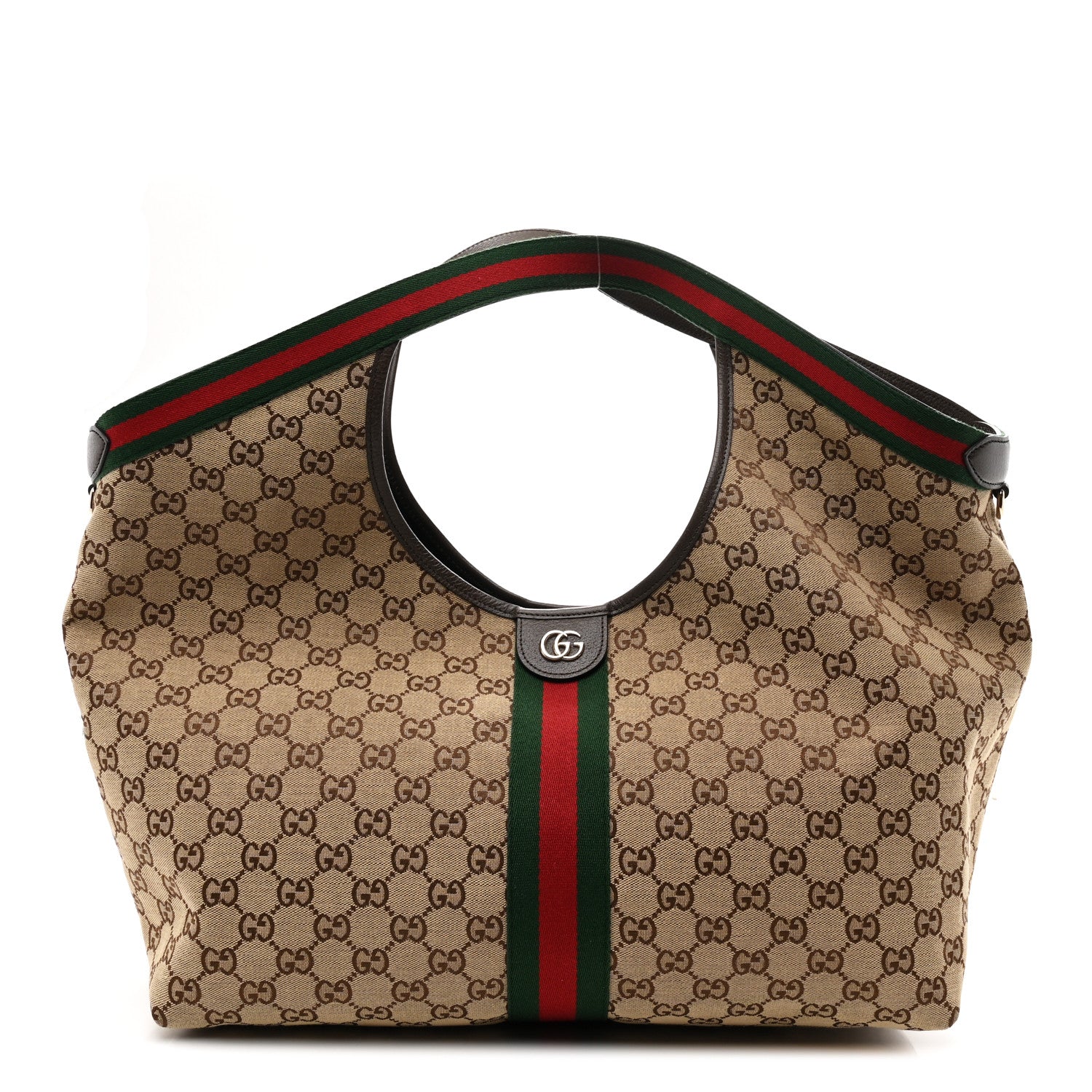 Gucci GG Monogram Web Large Giglio Tote Beige Brown 1 of 11