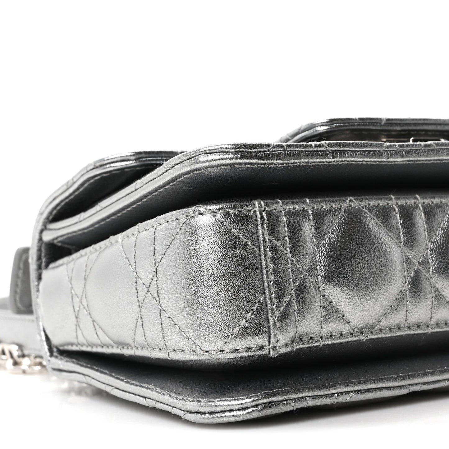 Metallic Lambskin Cannage Mini Jolie Top Handle Bag Silver