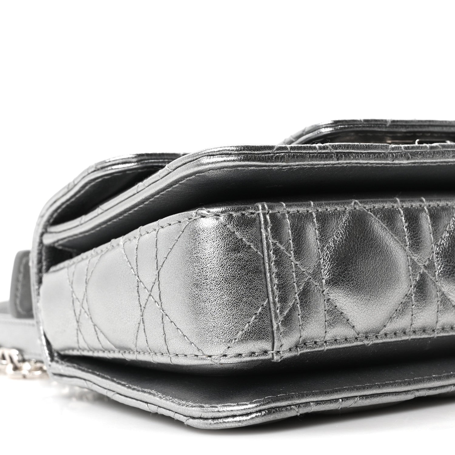 Christian Dior Metallic Lambskin Cannage Mini Jolie Top Handle Bag Silver 9 of 10