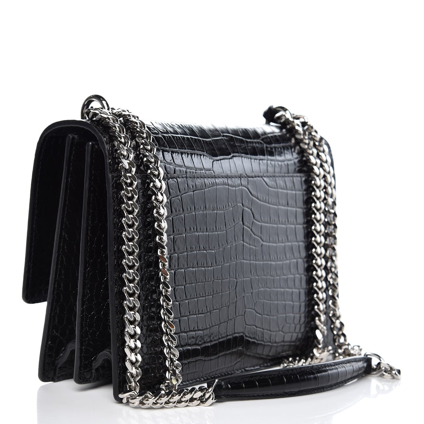 Calfskin Crocodile Embossed Medium Monogram Sunset Black