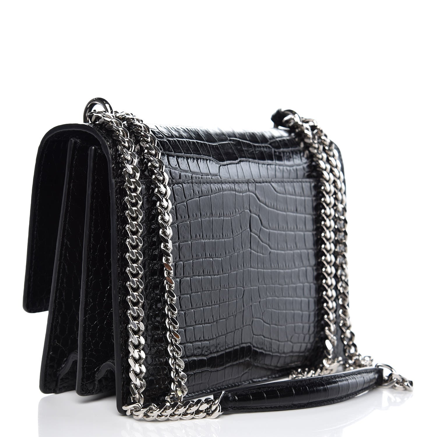 Saint Laurent Calfskin Crocodile Embossed Medium Monogram Sunset Black 3 of 7