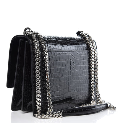 Saint Laurent Calfskin Crocodile Embossed Medium Monogram Sunset Black 3 of 7