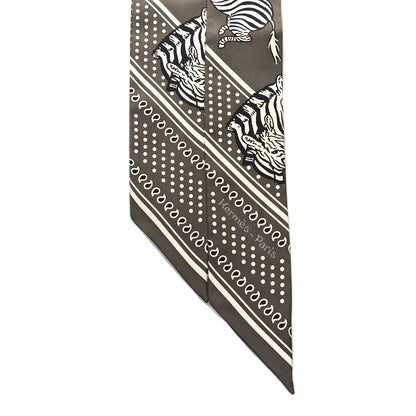Hermes Silk Les Zebres Twilly Gris Taupe Black White 2 of 4