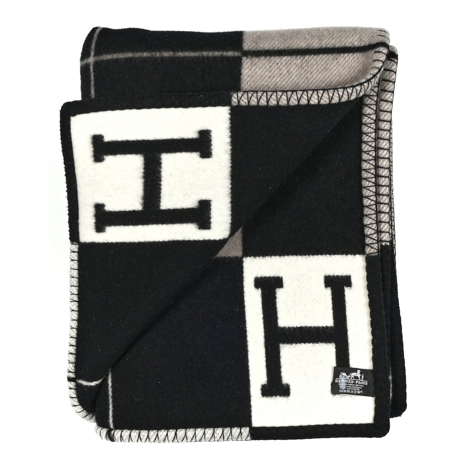 Hermes Wool Cashmere Avalon III Blanket Ecru Black 2 of 3