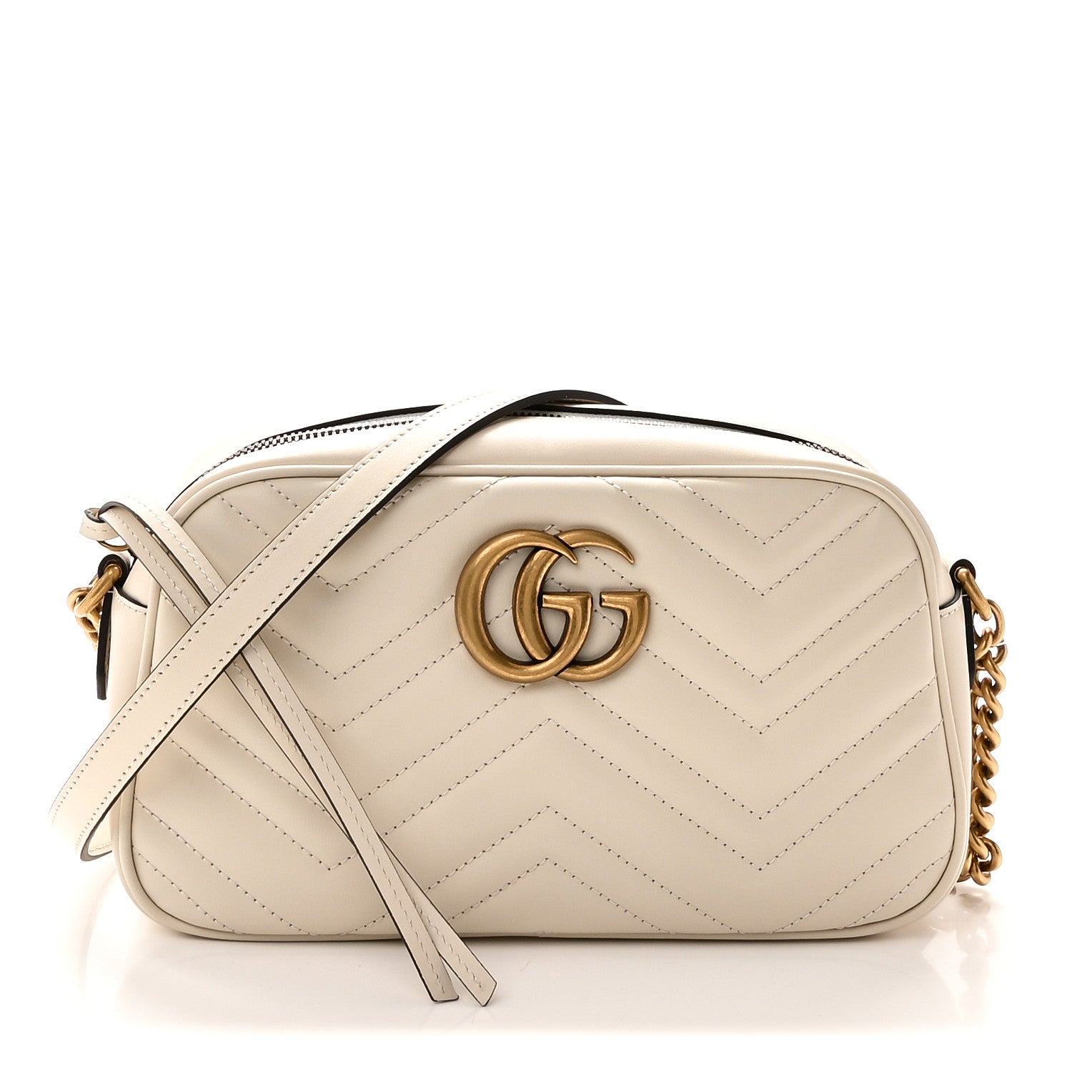 Gucci Calfskin Matelasse Small GG Marmont Chain Shoulder Bag White 1 of 9