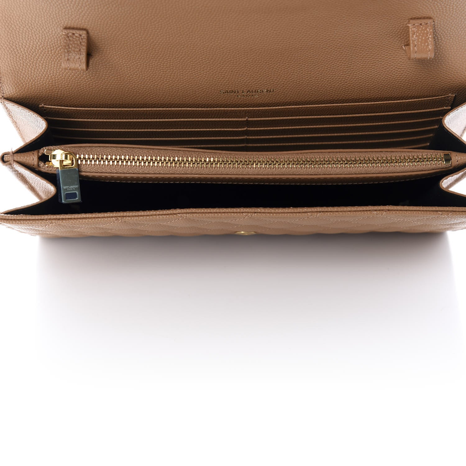 Saint Laurent Grain De Poudre Mixed Matelasse Triquilt Monogram Chain Wallet Dune 5 of 11
