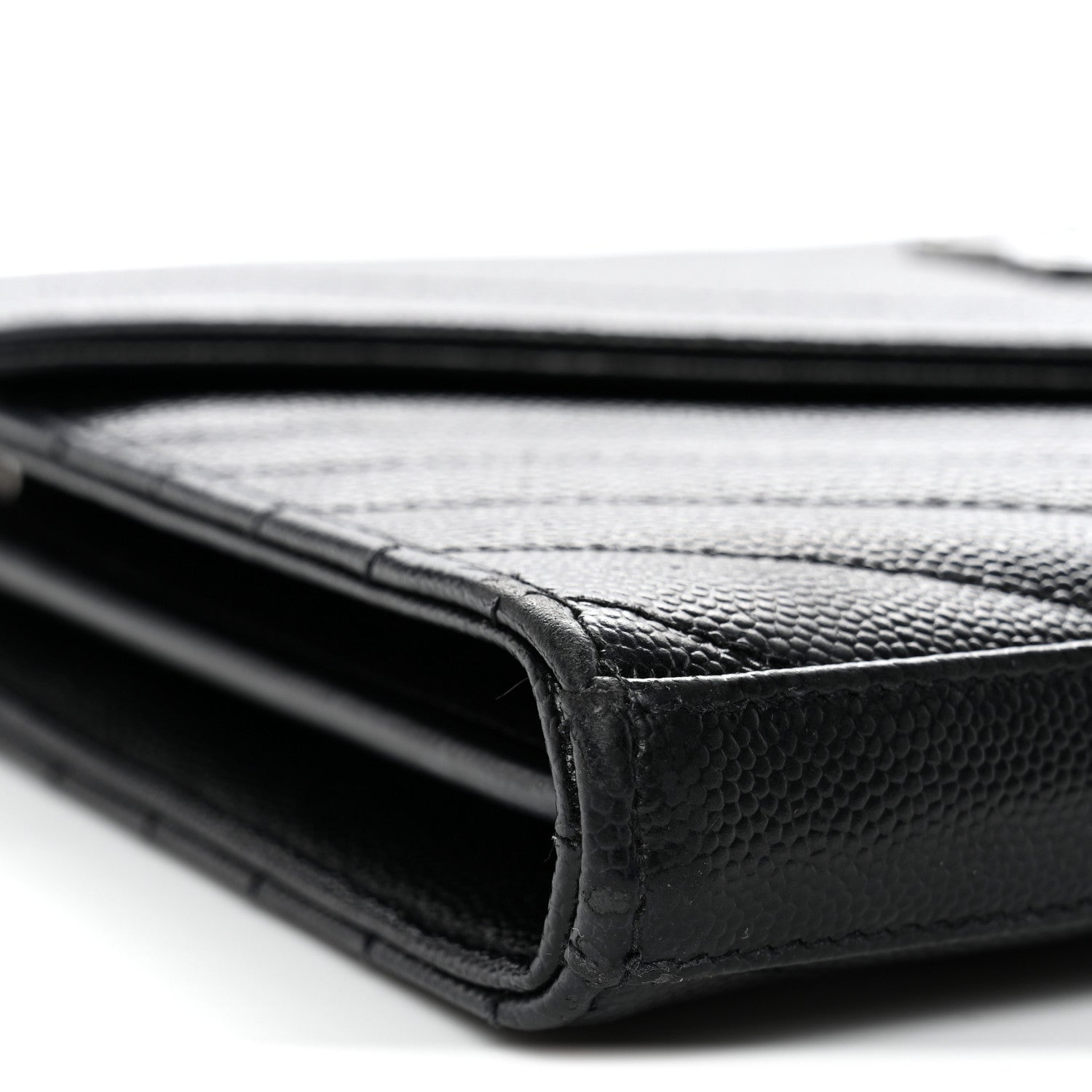 Saint Laurent Grain De Poudre Matelasse Chevron Monogram Chain Wallet Black 9 of 11