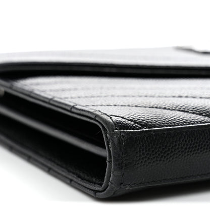 Saint Laurent Grain De Poudre Matelasse Chevron Monogram Chain Wallet Black 9 of 11