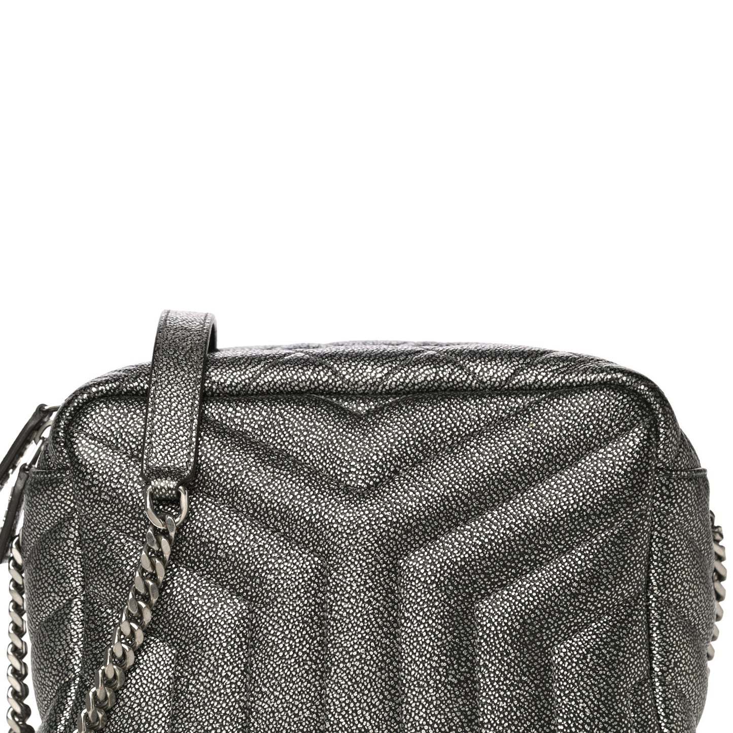 Metallic Grain De Poudre Y Quilted Monogram Small Loulou Bowling Bag Gun Metal