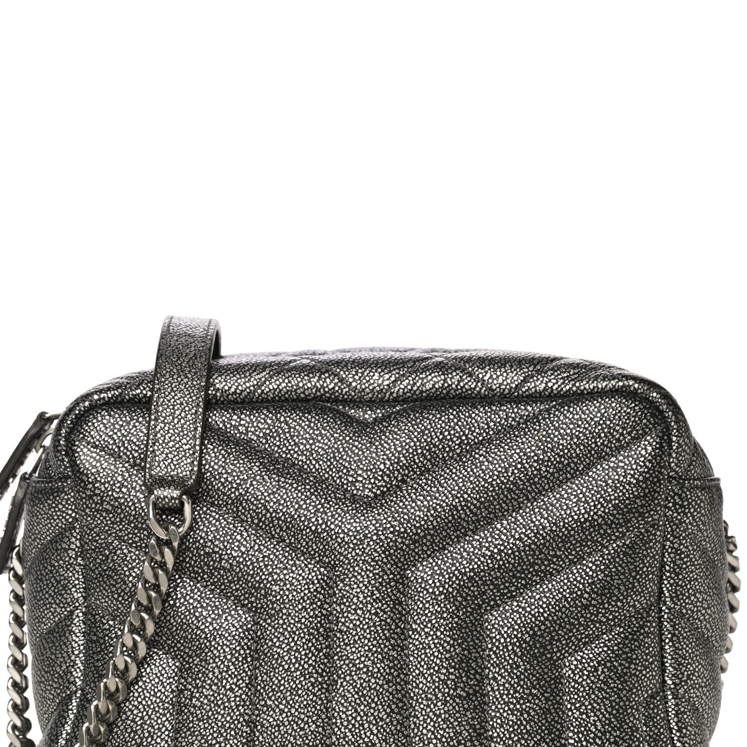 Saint Laurent Metallic Grain De Poudre Y Quilted Monogram Small Loulou Bowling Bag Gun Metal 7 of 16