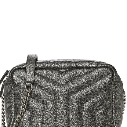 Saint Laurent Metallic Grain De Poudre Y Quilted Monogram Small Loulou Bowling Bag Gun Metal 7 of 16