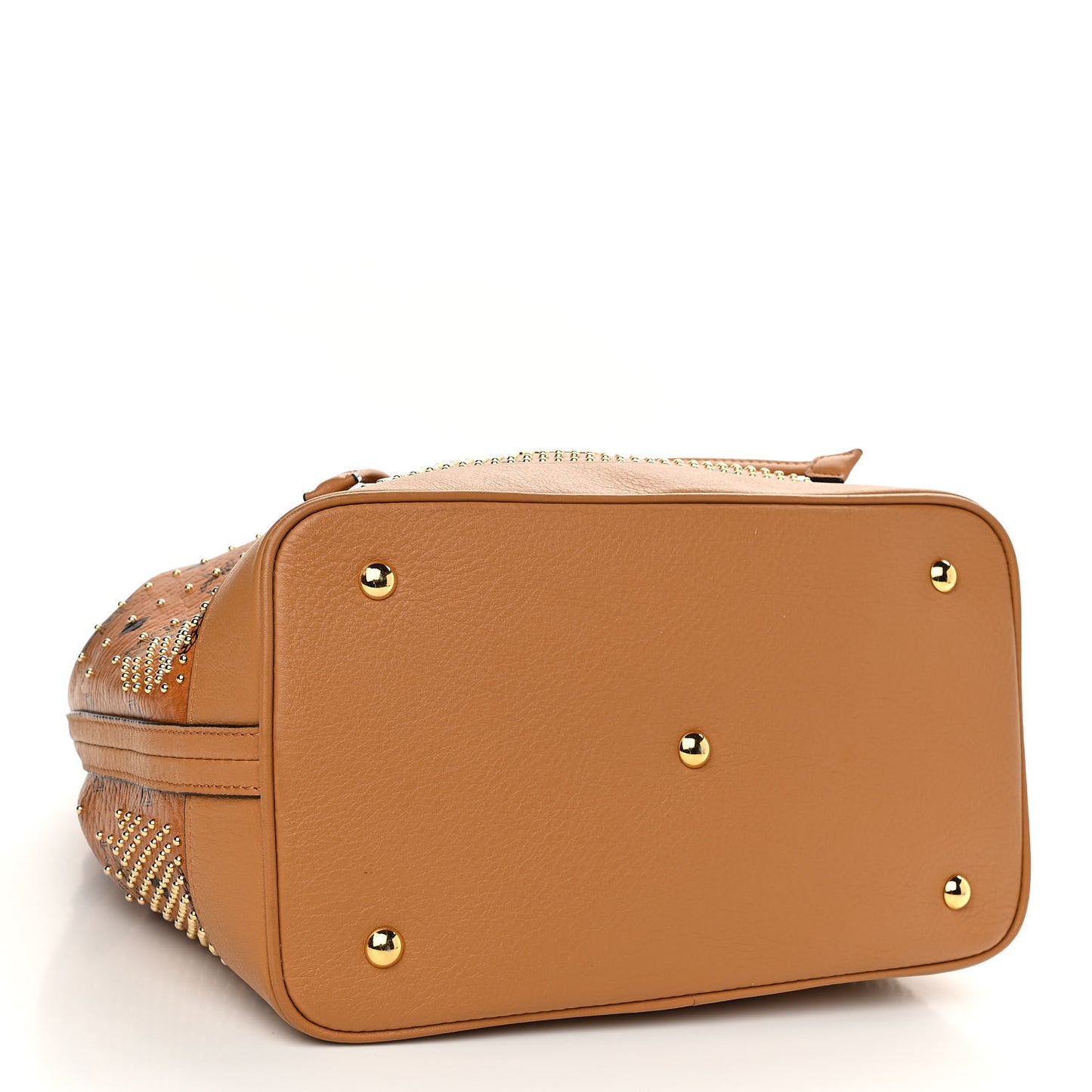 Visetos Heritage Studded Drawstring Bucket Bag Cognac