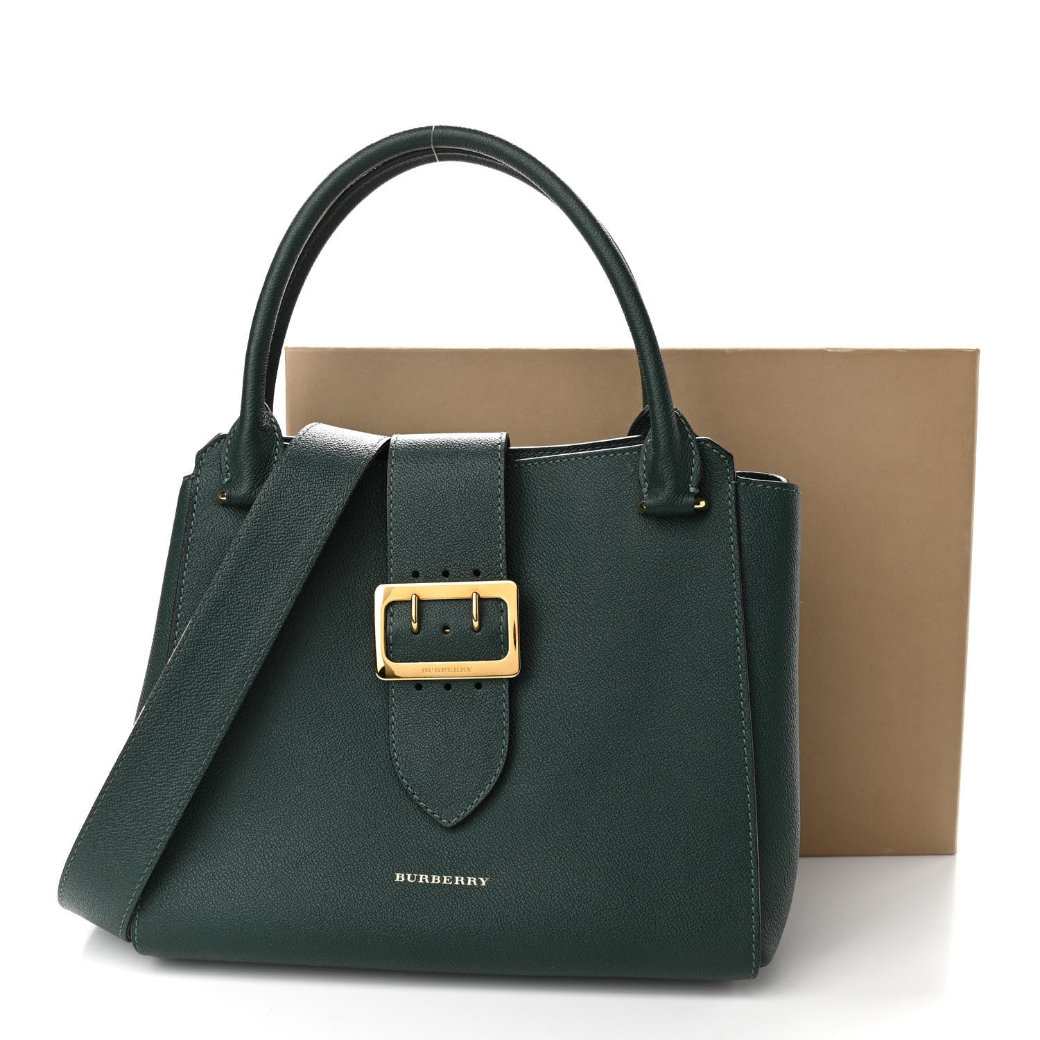 Burberry Soft Grain Calfskin Medium Buckle Tote Dark Green 11 of 11